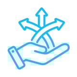 Icon of a hand with arrows pointing in multiple directions, representing the flexibility to tailor employee benefits with Welplan.